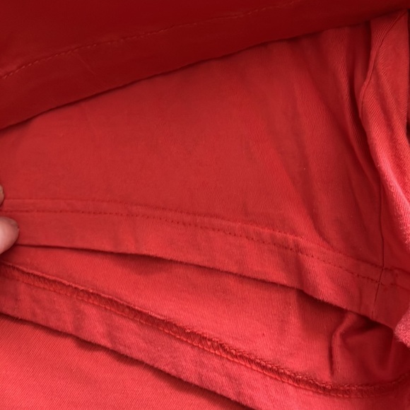 Light orange jean skirt with front and back pockets w/attached stretch shorts. - Picture 3 of 12